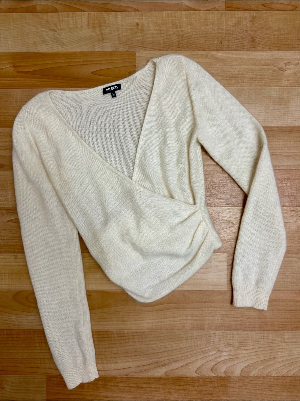 Tildon Angora Twist Front Crop Sweater | Ivory | Size XS